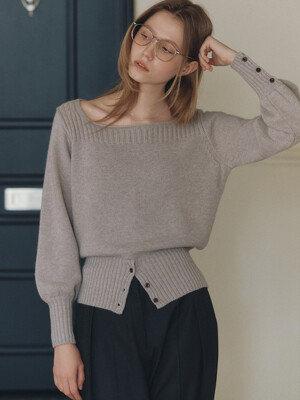 comos 1266 square-neck button knit (pink gray)
