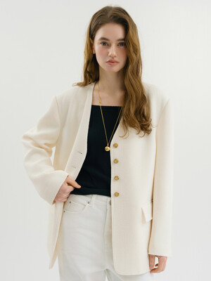 D Claudine Vneck Tweed Jacket_Pearl