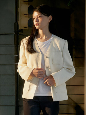 V Neck Tweed Jacket  Ivory (KE5211M060)