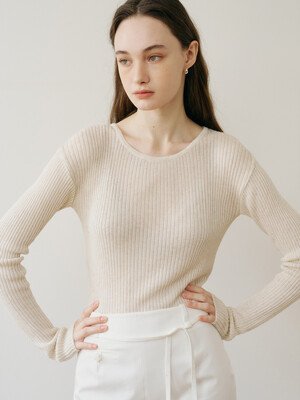 Linen Ribbed Pullover_Beige