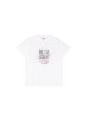 25SS 가니 T4060 151 여성 릴렉스 키튼스 티셔츠 화이트