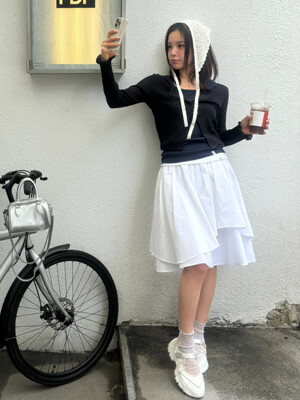 [인플루언서 PICK] SIS Ace Layered Unbalanced Midi Skirt WH