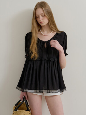 RIBBON PUFF BLOUSE - BLACK