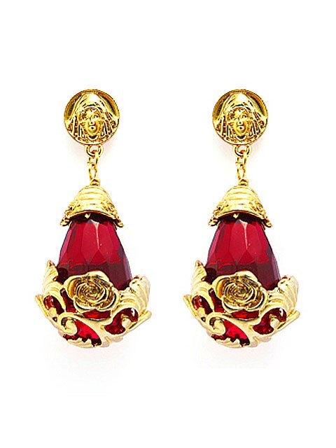oriental red ball earrings