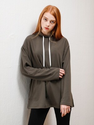 VELVET STRING HALF TURTLENECK T-SHIRT_KHAKI