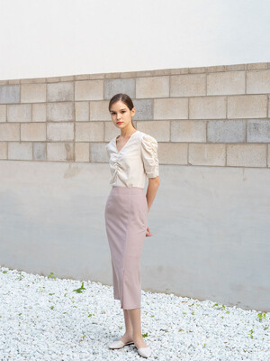 SLIT STITCHED SKIRT_BEIGE