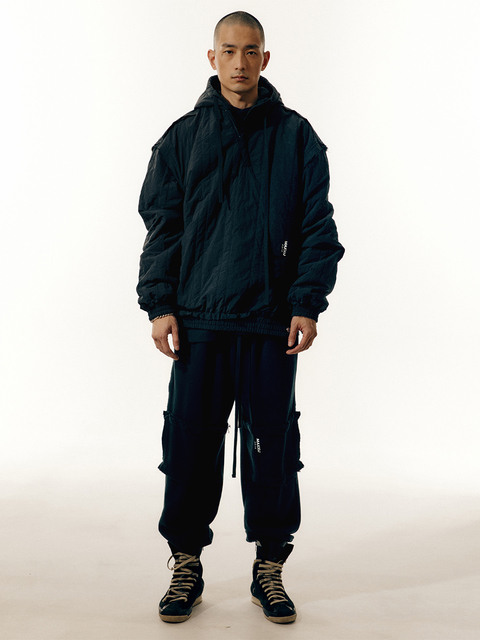아우터 - 막시제이 (MAXXIJ) - Black Nylon Quilted Zip Up Hoodie