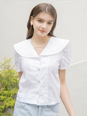 Big Collar Button Blouse White