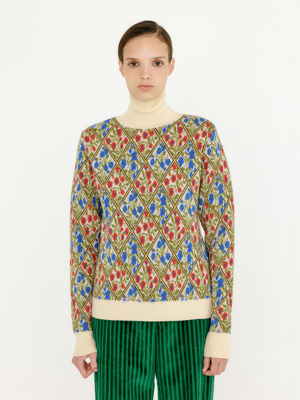 VINKY Floral Pattern Knit Turtleneck - Ivory/Blue/Red Multi