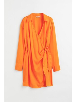 새틴 랩스타일 셔츠 드레스 오렌지 1088102007