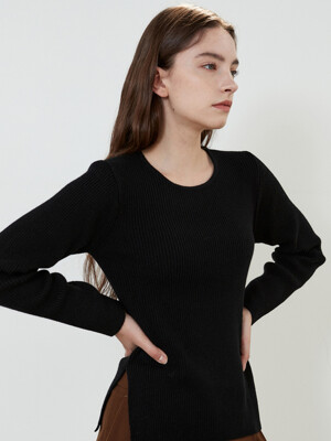 AD009 wool basic warm round knit (black)