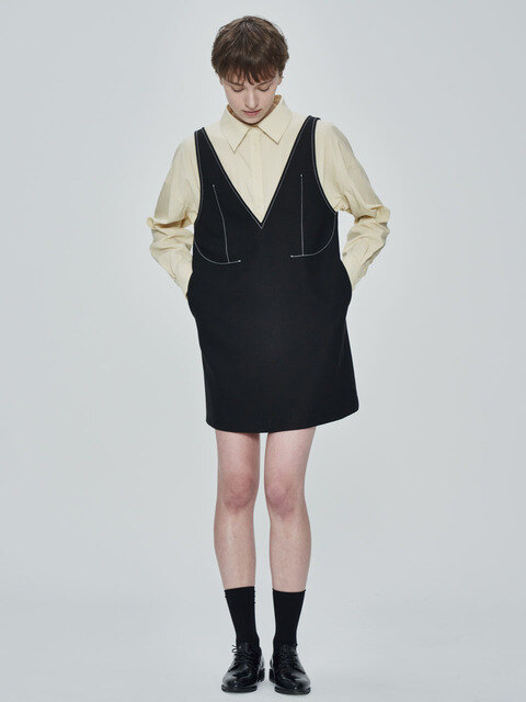 원피스 - 비먼 (VIMUN) - stitched detail mini dress_black