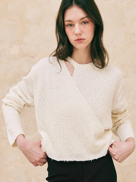 니트 - 론론 (RONRON) - SLIT WRAP BOUCLE KNIT IVORY