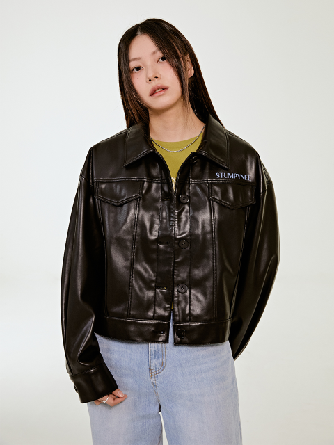 아우터 - 스텀피니 (STUMPYNEE) - FAUX LEATHER TRUCKER JACKET_BLACK