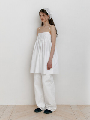 Shirring sleeveless Minidress. White