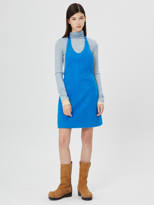 Textured Halter Mini Dress / Boucle Blue