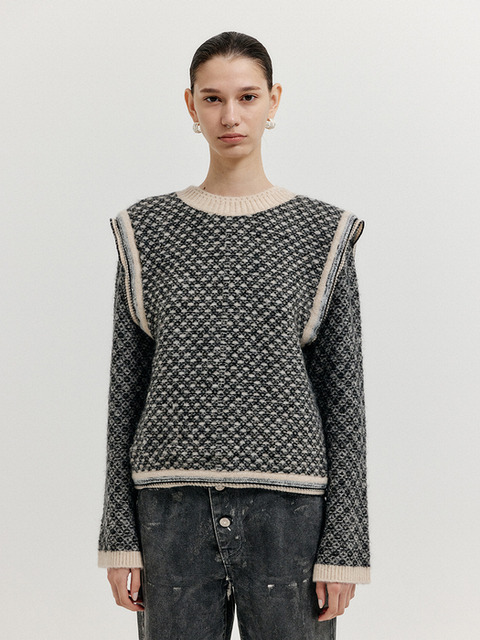 니트 - 잉크 (EENK) - XITA Jacquard Knit Vest - Black/Ivory