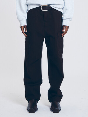 COTTON TWILL MILITARY WIDE CARGO PANTS (BLACK)