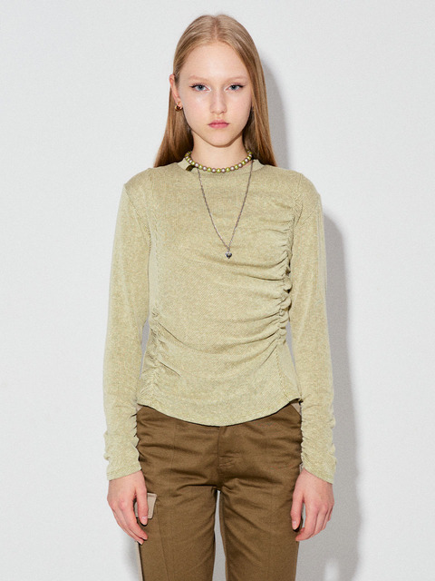 티셔츠 - 데비어퍼 (DEBBY UPPER) - CECILY SHIRRING T-SHIRT_LIME