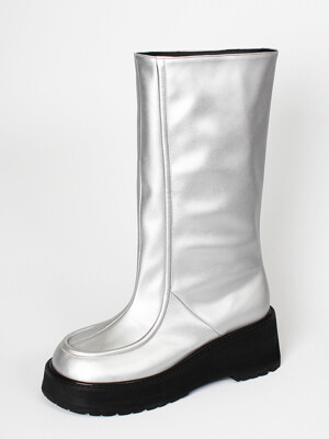 [VT x Fq] Cushiony lined long boots_silver