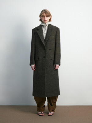 Mitte Oversized Long Coat / Tweed Brown