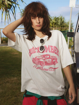 PIGMENT DYED OVER-FIT T-SHIRT CAR  WHITE