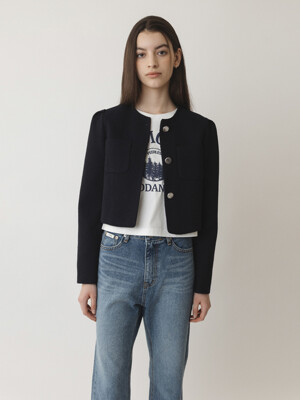 A CLASSIC PUFF SLEEVE JACKET_NAVY