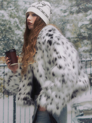 White Leopard Crop Fur Jacket