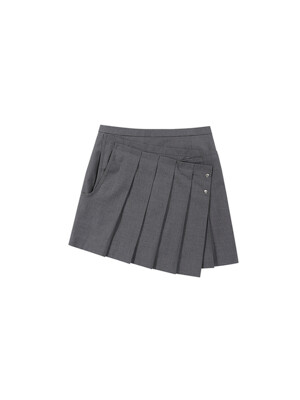 Fold-detail pleats mini skirt (Grey)