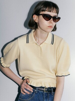 RUFFLE SLEEVE POLO KNIT / BUTTER