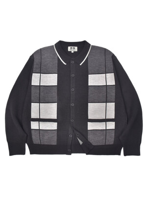 Check Knit Cardigan - Black