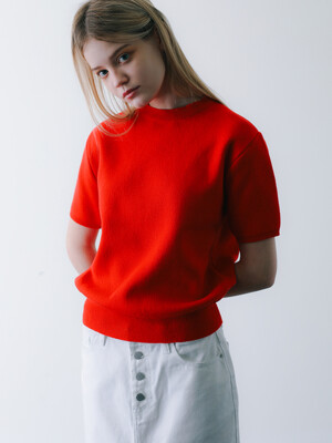 Jacquard Short Sleeve Round Knit Red