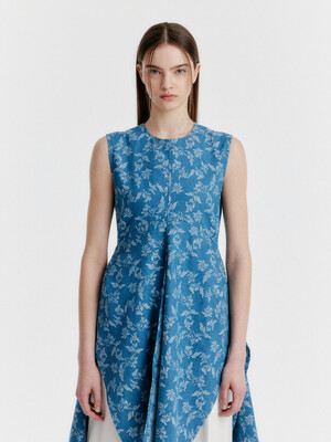 YIMI Jacquard Denim Sleeveless Top - Blue