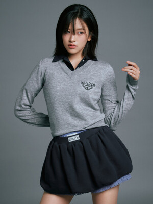 WOOL CROPPED V NECK ALUMNI CLASSIQUE_GREY BLACK