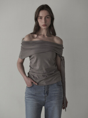 Nymph Ribbon string off-shoulder T-shirt - Grey
