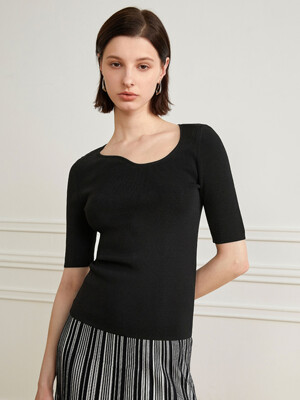 YY_Short-sleeved summer knit top_BLACK