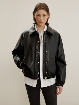 Quilted Jumper In Faux Leather, Black
