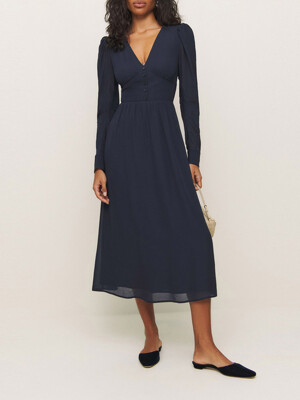브이넥 레이온 롱 드레스 (Liara Dress)_네이비 RF14307049