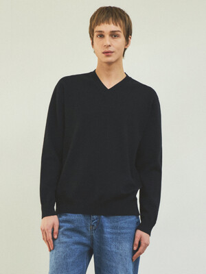 Always Washable V-neck Knit_Black(WC25-KN01)