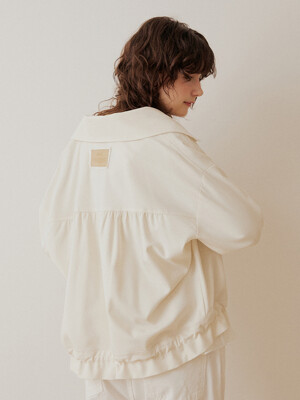 Lace back label ribbon string blouson - cream
