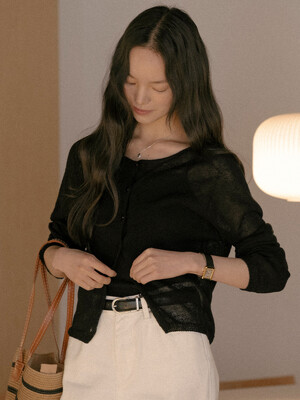 Linen blended round cardigan TISU01CD03_Black