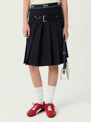25SS YORK PLEATS SKIRT (NAVY)