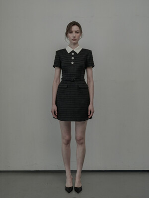 Tweed Collared Dress-Black