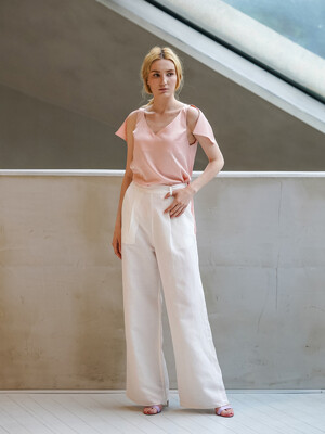 SOLE BANDING LINEN LONG PANTS - OFFWHITE