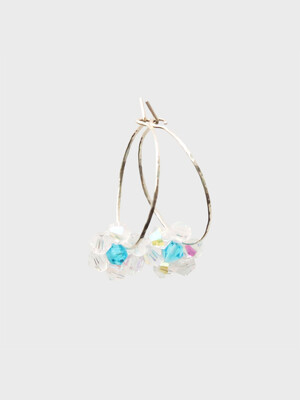 Single Summer Flower Hoop Earrings _ White/Blue