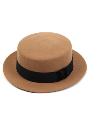 Beige Flat Line Short Wool Fedora 울페도라