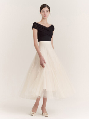 Etoile Banding Sha Skirt (Cream Beige)