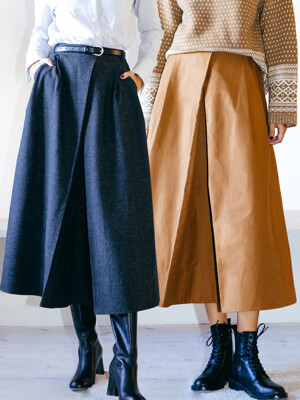 MIKKEL A-line maxi skirt (Charcoal gray/Camel/Navy)