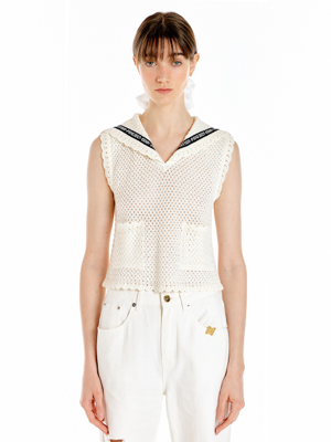 UTA Lettering Point Knit Vest - Ivory