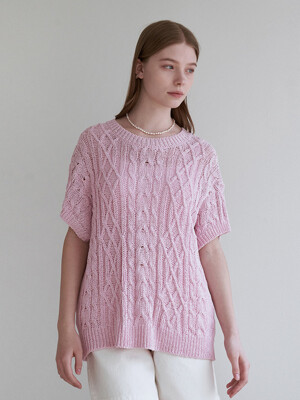 Back point half sleeve knit - pink